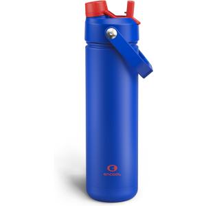 ENCOOL Insulated Water Bottle with Straw Stainless Steel Water Bottle, Leak-Proof, BPA-Free, Double Wall Vacuum Keeps Cold for 24 Hours for Sports, Travel, School (26 oz, Beaucoup Blue)