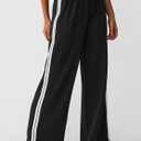 SOFIA'S CHOICE Women's Drawstring Sweatpants Side Stripe Pants Wide Leg Track Pants with Pockets Green-A Small