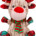 Christmas Dog Toys, Funny Squeaky Reindeer Toy with Crinkle Paper Attract Pets, Interactive Plush Chew Toys, Adorable Christmas Elk Dog Gifts for Small Medium Large Dogs (Beige)