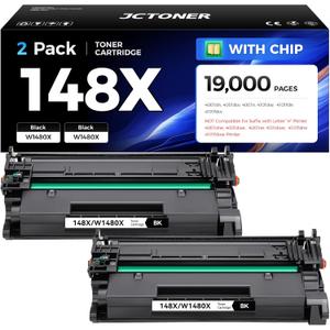148X Black Toner Cartridge 2-Pack with chip High Yield Replacement for HP 148X W1480X 148A W1480A Compatible with HP LaserJet Pro MFP 4101dw 4101fdn 4101fdw 4001dn 4001dw 4001n 4001 4101 e Printer Ink