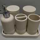 Bathroom Accessories Set, 6-Piece Bathroom Accessory Set, Toothbrush Holders Set, Soap Dispenser, Vanity Tray, Tumbler, Cotton Swab Jars, Bathroom Organizer for Modern Bathrooms(Beige)