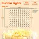 Twinkle Star 300 LED Window Fairy Curtain String Lights, 8 Modes Fairy Lights for Bedroom Wedding Party Home Garden Outdoor Indoor Wall Decorations, Warm White, 2 Pack