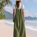 YESNO Casual Wide Leg Jumpsuits for Women Boho Floral Pleated Overalls Rompers Summer Outfits with Pockets 2XL P0D Solid Army Green (XXL)