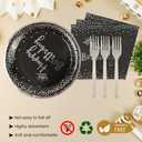 75PCS Happy Birthday Paper Plates Set, Black Sliver Crown Party Plate 6.5Inch Napkins 6.3 Inch Plastic Fork Tableware Dessert Plates Guests for Birthday Party Decoration-Serve 25