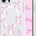 Magnetic for iPhone 15 Pro Max Case with Bow - Magnetic Clear Case Compatible with MagSafe, Slim Aesthetic Phone Cover for Women Girls, Anti-Yellowing Shockproof Stylish Protective Cover - Pink