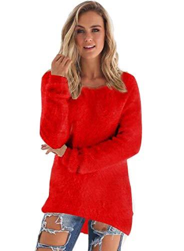 LemonGirl Women's Fashionable Long Sleeve Pullovers Loose Fluffy Fuzzy Jumper Sweater Red.M