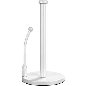 SMARTAKE Paper Towel Holder, Paper Towel Dispenser Standing Weighted Base Non Slip, Spring Arm for Easy Tear, Stainless Steel Paper Towel Holder for Home Kitchen Countertop Tabletop, White