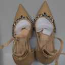 Qunvngutui Women's Pointed-Toe Bag-Toe Strappy High-Heeled Shoes Sexy Stiletto Pumps Nude Rhinestones US8