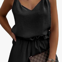 EXLURA Womens Summer 2 Piece Sets Sleeveless V Neck Knotted Tank Tops Shorts Matching Sets Vacation Cruise Beach Outfits 2025,L