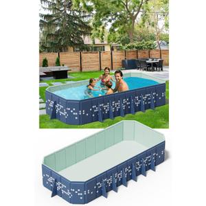 Extra Large Non-Inflatable Swimming Pool for Family,Foldable Pools with 14 Triangle Bracket,Hard Plastic Shell Adult Collapsible Pool,Portable Folding Kids Pools for Backyard. (122IN)