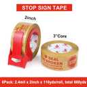 Stop Sign Sealing Tape Pre-Printed " IF SEAL IS BROKEN,CHECK CONTENTS BEFORE ACCEPTING" ,Heavy Duty Packing Tape with Dispenser 2 Inch x 110 Yards,Packaging Tape for Moving and Shipping (Brown)