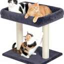 Cat Tree with Large Top Perch Bed (19"15.8"), Small Cat Tower with Scratching Post for Indoor Cats, Dual Natural Sisal Scratcher,Space-Saving,Removable Bed (Dark Gray)