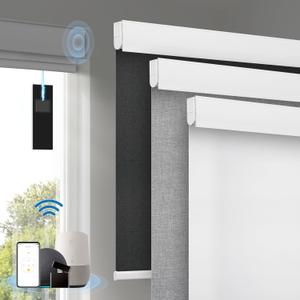 Motorized Blinds with Remote, [Free Solar Panels] Cordless Smart Blinds with Valance Cover, Blackout Electric Blinds with Remote Control, Automatic Roller Shades for Windows White 37" W x 72" H