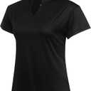 Women Golf Tennis Shirts,Athletic Women T-Shirts V-Neck Tops Short Sleeve Collarless Shirts (L)