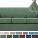 Turquoize 4 Piece Sofa Covers for 3 Cushion Couch Sofa Slipcover Soft Couch Cover for Dogs-Washable Sofa Furniture Covers with 3 Individual Cushion Covers Jacquard Fabric (3 Cushion Sofa, Loden Frost)