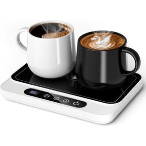 Misby Mug Warmer, 50W Large Heating Panel Coffee Mug Warmer with 6-Temp Settings, 8H Auto Shut-Off, 12H Timer, Ultra-Thin Design, Coffee Cup Warmer for Desk, Ideal for Home, Office, Travel (White)