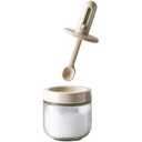 PREMIUS Telescopic Spoon Spice Seasoning Glass Container Jar, Silicone Ring for Locking in Freshness, Expanding Spoon to Scoop out Ingredients, Perfect for Jams, Spices, Honey’s, White, 10.15 Ounces Pack of 6