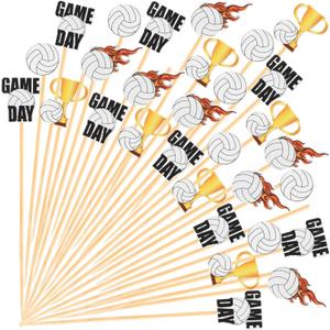 400 Pcs Volleyball Martini Toothpicks Bamboo Cocktail Picks Volleyball Garnish Drink Picks Cocktail Sticks for Appetizers Food Fruit Beach Holiday Party Favors