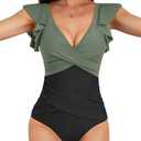 B2prity Women's One Piece Swimsuit Ruffle Slimming Tummy Control Bathing Suit Criss Cross High Waist 1 Piece Swimwear, Small