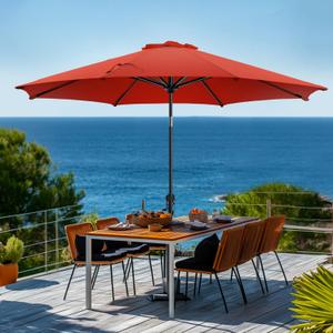 wikiwiki 9 FT Patio Umbrellas Outdoor Table Market Umbrella with Push Button Tilt/Crank, 8 Sturdy Ribs, Fade Resistant Waterproof POLYESTER DTY Canopy for Garden, Lawn, Deck, Backyard & Pool, Red