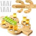 Mexican Tequila Shot Board with Glasses Set Fiesta Wooden Serving Tray with 6 Shot Glasses and Salt Lemon Rim Mexican Tequila Gifts for Cinco De Mayo Holiday Liquor Party(Cactus)
