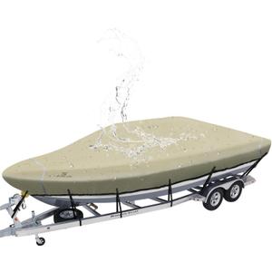 Explore Land 900D Trailerable Waterproof Boat Cover Fits 14'-16'Long Beam Width up to 76" V-Hull Tri-Hull Runabout Fishing Ski Pro-Style Bass Boats, Tan