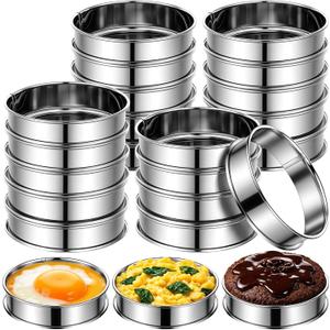 20 Pack 4 Inch English Muffin Rings,Stainless Steel Double Rolled Tart Nonstick Metal Round Cookie Rings for Baking Cooking Pastry Molds for Crumpet Muffins, Pancakes, Omelette Baking, Food Making