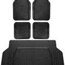 FH Group Monster Eye Full Set Rubber Floor Mats w. Trimmable Vinyl Trunk Liner/Cargo Mat Black- Fit Most Car, Truck, SUV, or Van (Black) F11313- F16403 (Universal)