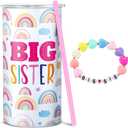 Maxcheck 2 Pcs Big Sister Gift 12 oz Pink Big Sister Cup Stainless Steel Tumbler with Leak Proof Lid and Straw Baby Mug Bracelet Announcement Jewelry for Little Girl Toddler