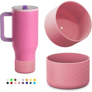 yoelike 2 PCS Silicone Boot for Hydrojug Traveler 40 oz Tumbler, Anti-Slip Protective Sleeve for Hydrojug Stainless Steel Tumbler, Bottom Bumper Cover Accessories, Dishwasher Safe, BPA Free (Rose)