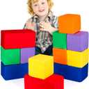 Toddler Foam Buliding Blocks - 12 Piece Fabric Covered in 2 Sizes Stacking Block Sets - Colourful Soft Play Set for Kids Idea for Building and Throwing Fun-Blue