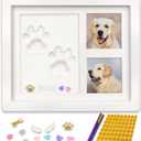 MYPAWLETS Dog or Cat Pet Paw Print Impression kit with Trinkets,Paw Print Kit Keepsake Large Clay Area,Premium Wooden Dog Memorial Picture Frame,Personalized Paw Print Gift for Pet Lovers -White