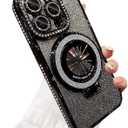 QQicea Bling Glitter Phone Case Compatible with iPhone 12 Pro Max, Kickstand Camera Lens Protector Soft Cover Sparkling Rhinestone Case (Black)