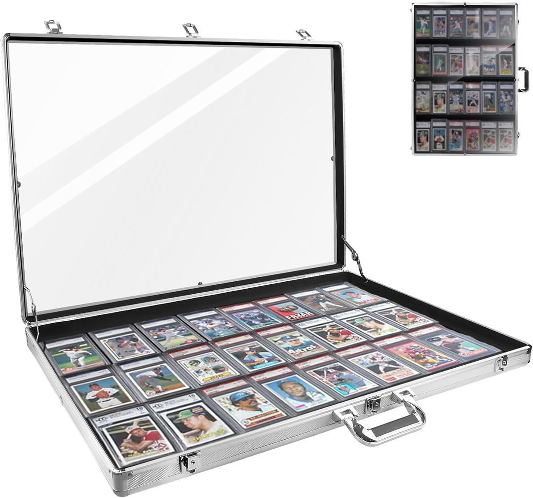 Silver 24 in X 20 in Card Show Display Case Aluminum, Trading Card Display Case Suitable for Sports Card/ TCG/ Jewelry Collection,Easy to Carry,Aluminum Alloy Frame,1-Year Coverage