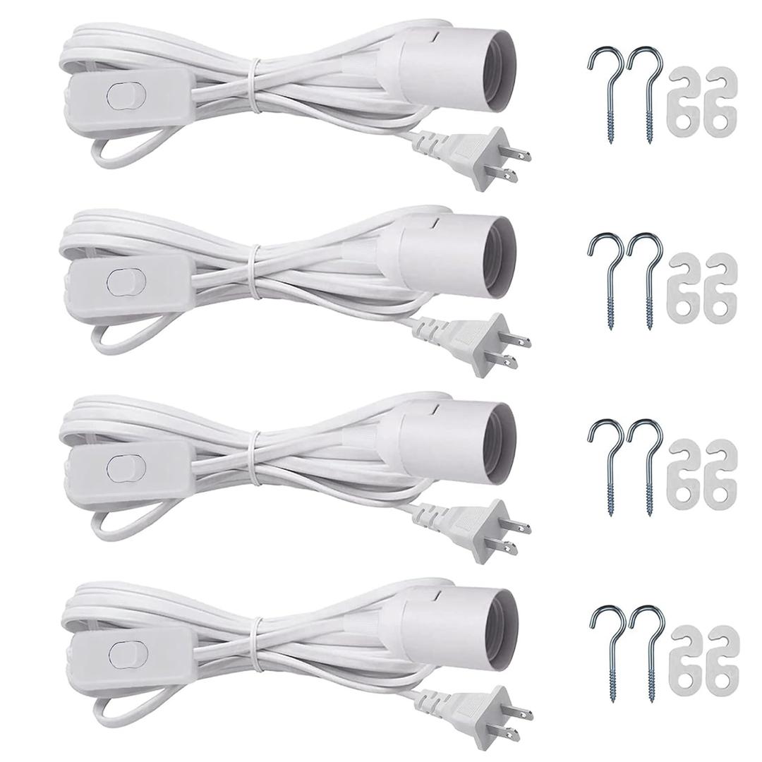 Hanging Light Socket with Cord - Extension Hanging Lantern Cord Cable - Lamp Cord with Switch E26/E27 Pendant Light Socket, 8.2Ft Light Bulb Cable, White, 4 Pack