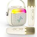 LENRUE Karaoke Machine for Kids, Birthday Gifts for Girls Boys with Wireless Microphone, Led Lights, Portable Bluetooth Speaker for Home, Family, Party (2MIC)