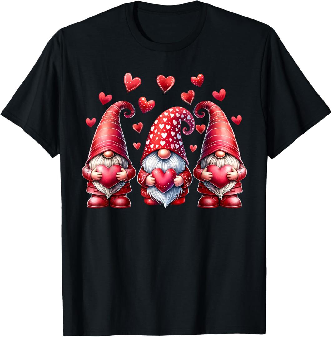 Valentines Day Gnomes Cute Red Hearts Love Gnome Women Girls T-Shirt