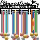 CREATCABIN Gymnastics Medal Hanger Display Medal Holder Rack Organizer Sports Metal Hanging Iron Wall Mount Frame Decor Medal Hangers with 12Hooks for Runner Marathon Medalist Black 15.7 x 6Inch