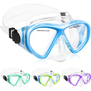 ACQCES Kids Swim Goggles Snorkel Diving Mask for Boys Girls Ages 5-15, Two-Color Anti-Fog Swimming Goggles with Nose Cover