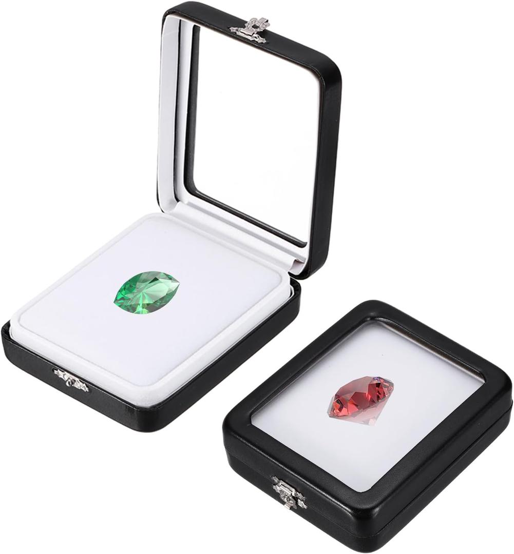 MECCANIXITY 2pcs Gemstone Display Box 3.6x4.4x1.3 Small Diamond Case Black