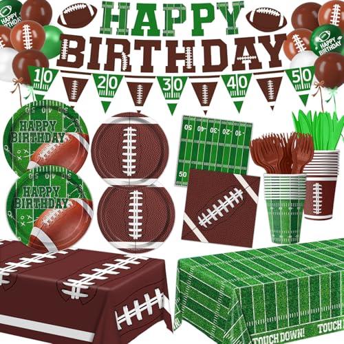 QIYANPAX Football Birthday Party Decorations Includes Plates, Napkins, Cups, Banner, Balloons, Touchdown Tablecloth for Football Gameday Tailgate Decorations, Serves 24