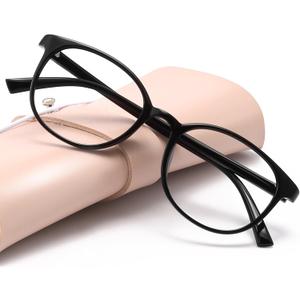 miyya Blue Light Blocking Glasses Women, Fashion Round Transparent Anti Blue Light Glasses with Anti Eyestrain & UV Glare (Shiny Black)