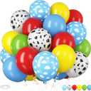 HILAVO Toy Inspired Story Balloons, 12 Inch Cow Print Sky Blue Cloud Balloons Red Blue Yellow Green Balloons for Kids Boys Birthday Party Farm Themed Halloween Party Decorations