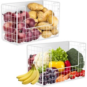 Ofiray-home Magnetic Fridge Shelf, Fruit Potato & Onion Storage Bins, Pantry Organizers, Large Container Basket for Refrigerator, Kitchen Counter, Cabinet (2, White)
