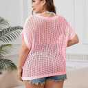 Alsol Lamesa Women's Plus Size Crochet Tops Short Sleeve Hollow Out Loose Scoop Neck Beach Crochet Cover Up (Pink, XXXL)