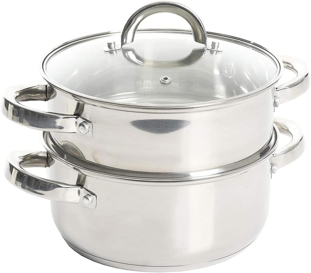 Oster Dutch Oven with Steamer Basket 3-Quart - Sangerfield Stainless Steel, Stovetop Steamer for Vegetables, Rice & Tamales, Dishwasher Safe