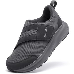 SILENTCARE Diabetic Shoes for Men Wide Toe Box Slip-on Shoes for Swollen Feet Adjustable Walking Shoes for Elderly Foot Pain Relief Neuropathy, Size 10.5