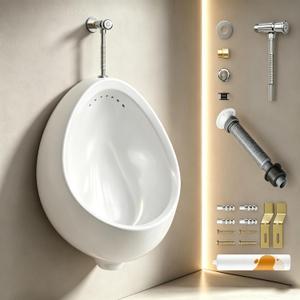 Modern Wall Mounted Urinals for Men,Complete Ceramic Urinal Kit,0.132GPF