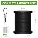 Black Vinyl Coated Wire Rope 1/16", 100FT 304 Stainless Steel Cable with 30PCS Aluminum Crimping Loop Sleeves for String Light Cable, Clotheslines, Trellis and Light Picuture Hanging