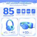 Kids Bluetooth Headphones, 85H Playtime Wireless Headphones for Kids, Colorful LED Lights, 85/94dB Safe Volume Limit, Bluetooth 5.4 Built-in Mic Toddler Headset for Tablet/Airplane/Travel (Blue)